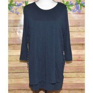 Pure Jill Ladies Navy Blue Layered Side Tie Tunic Pullover Top Size XL 3/4 Sleev